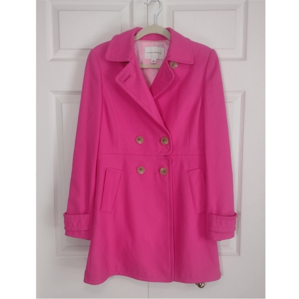 Banana Republic Hot Pink Woven Textured Cotton Double Breasted Pea Coat Medium